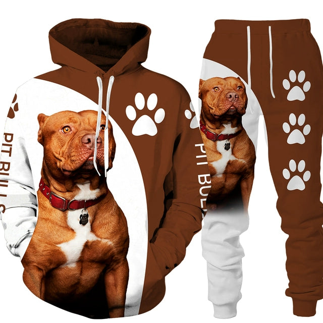 Men's 2 Piece Dog Print Hoodie Set