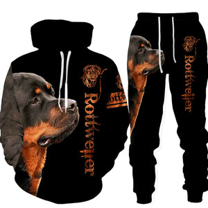 Men's 2 Piece Dog Print Hoodie Set