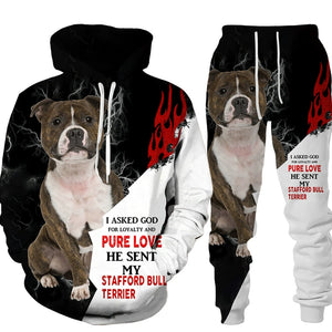 Men's 2 Piece Dog Print Hoodie Set