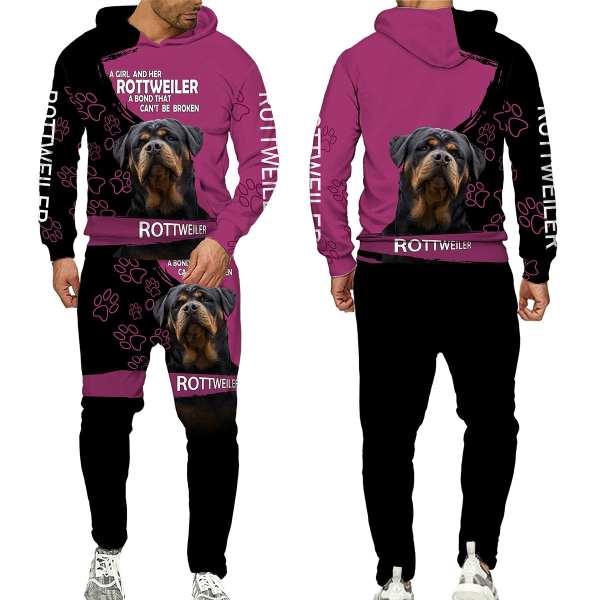 Men's 2 Piece Dog Print Hoodie Set