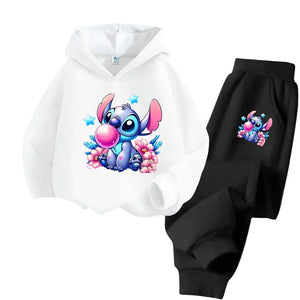 Unisex Kids 2 Piece Stitch Bubble Gum Print Hooded Jogging Set