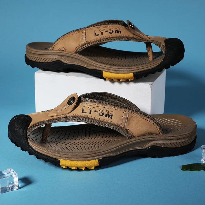 Men's Genuine Leather Flip Flop Sandals