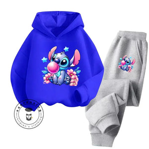 Unisex Kids 2 Piece Stitch Bubble Gum Print Hooded Jogging Set