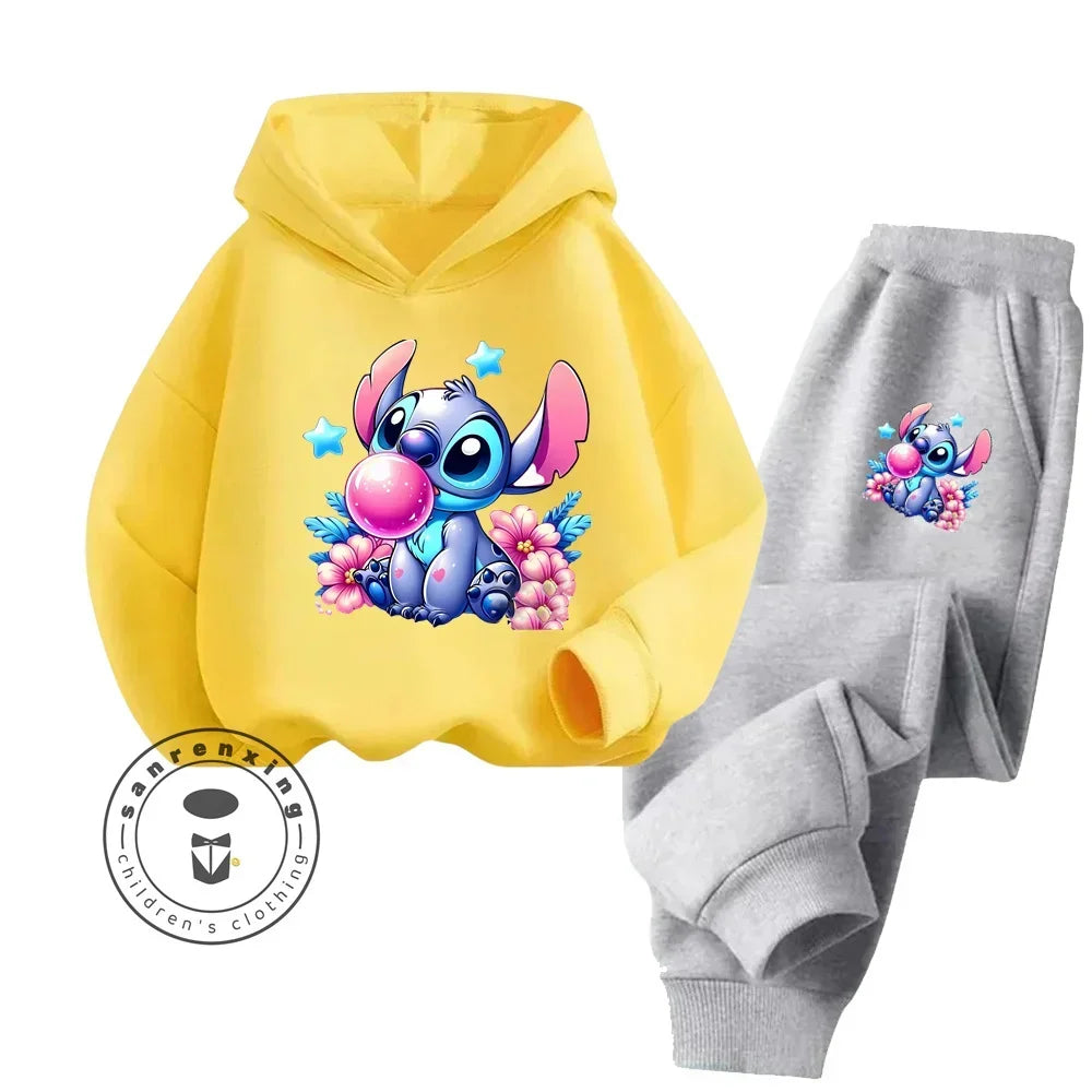 Unisex Kids 2 Piece Stitch Bubble Gum Print Hooded Jogging Set