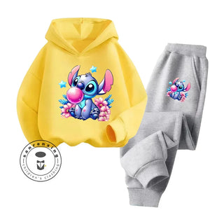 Unisex Kids 2 Piece Stitch Bubble Gum Print Hooded Jogging Set