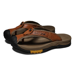 Men's Genuine Leather Flip Flop Sandals