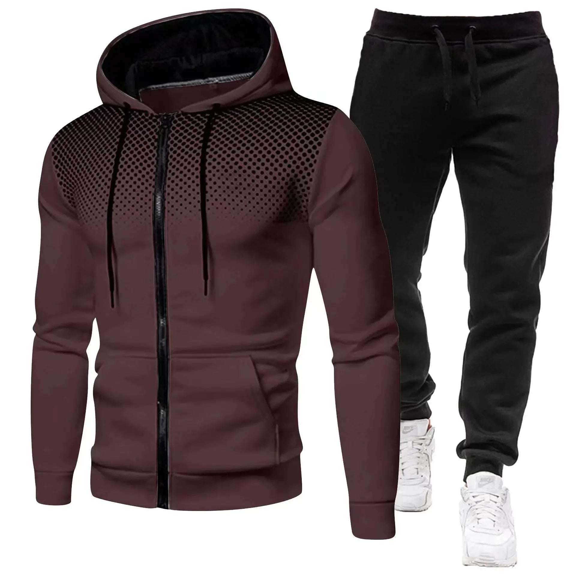 Men' 2 Piece Zippered Hooded Tracksuit