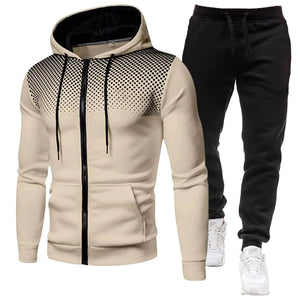 Men' 2 Piece Zippered Hooded Tracksuit