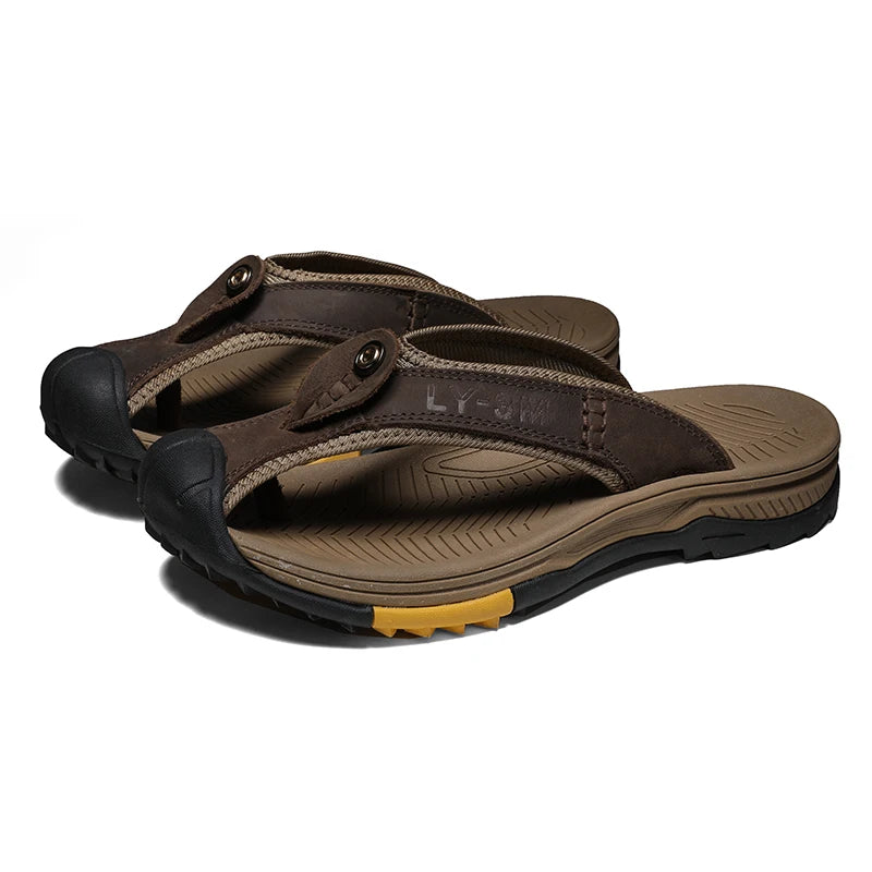 Men's Genuine Leather Flip Flop Sandals