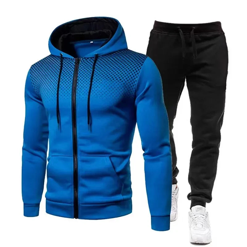 Men' 2 Piece Zippered Hooded Tracksuit