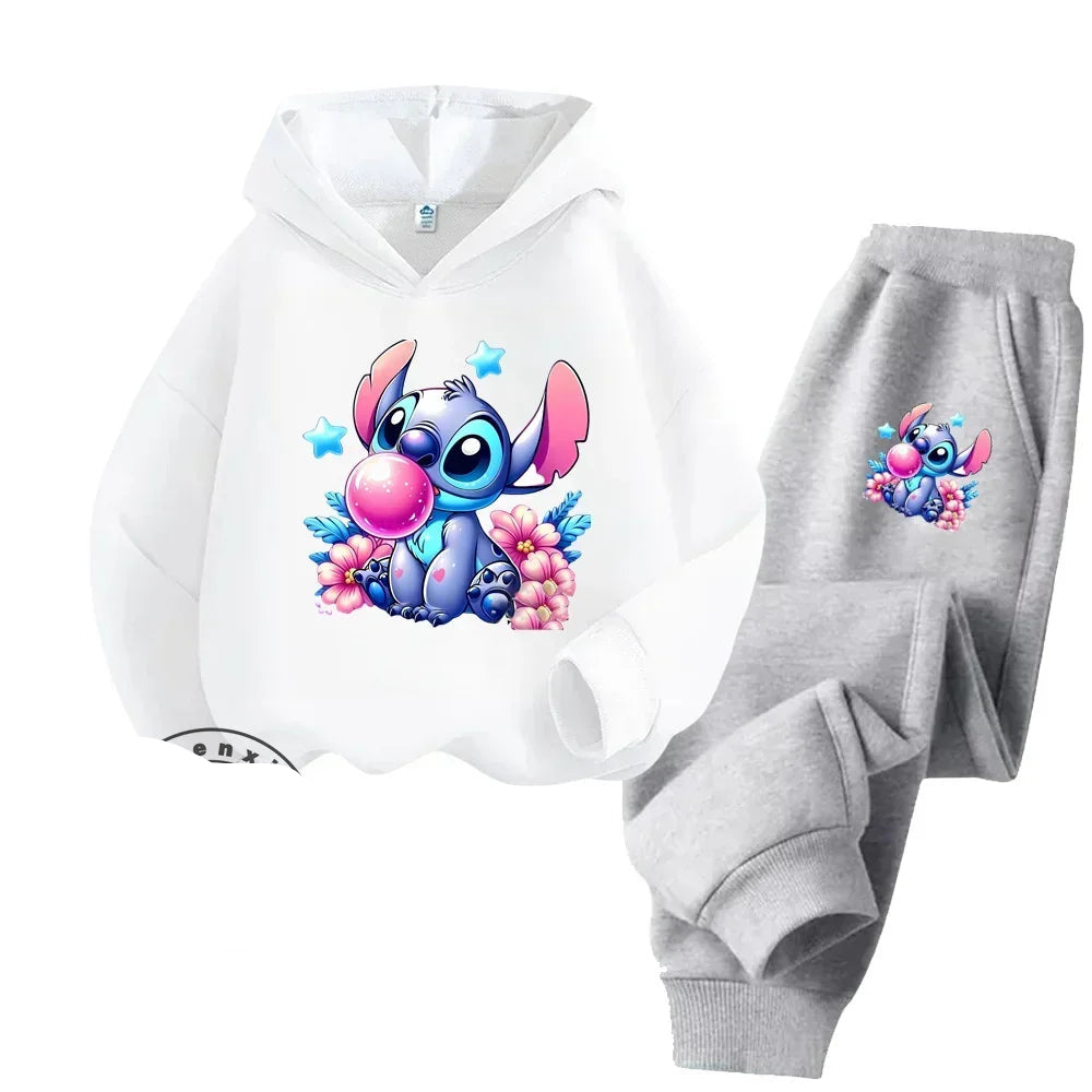 Unisex Kids 2 Piece Stitch Bubble Gum Print Hooded Jogging Set