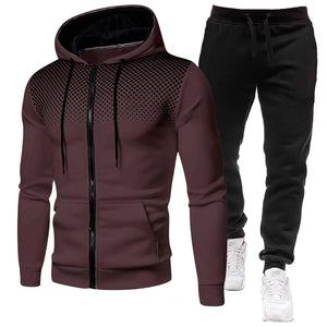 Men' 2 Piece Zippered Hooded Tracksuit