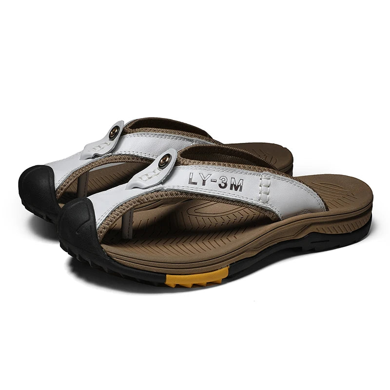 Men's Genuine Leather Flip Flop Sandals