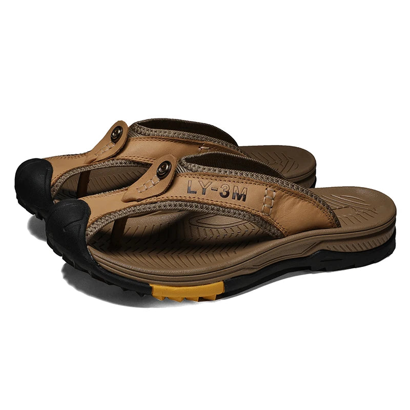 Men's Genuine Leather Flip Flop Sandals