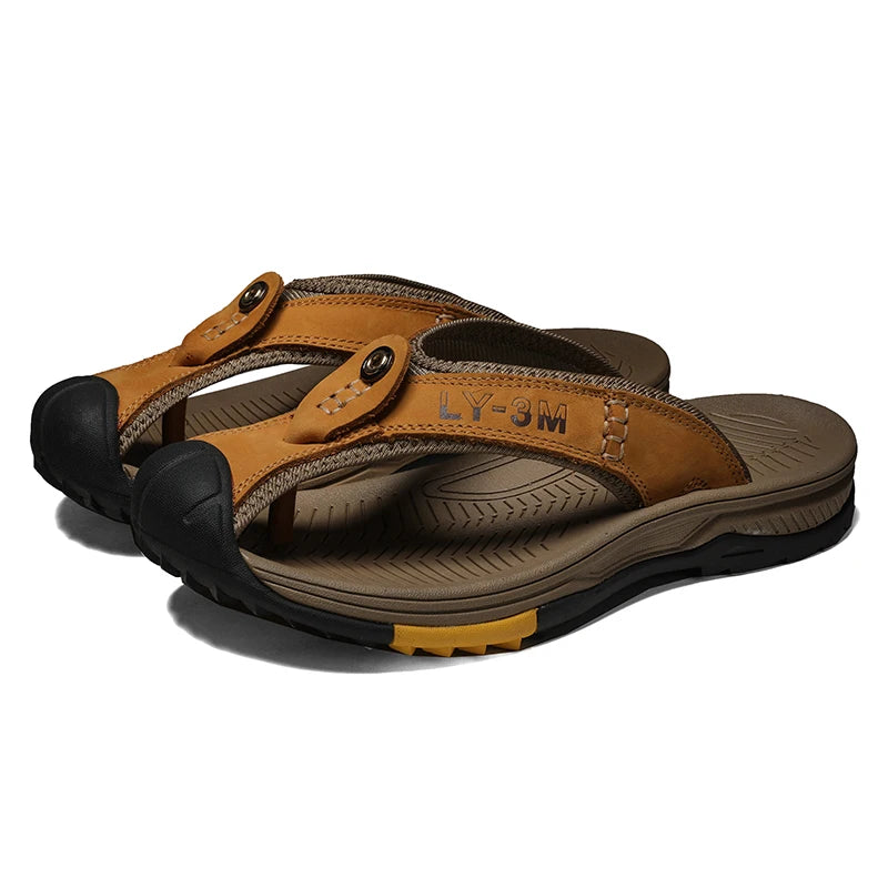 Men's Genuine Leather Flip Flop Sandals