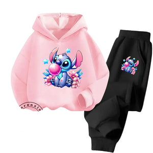 Unisex Kids 2 Piece Stitch Bubble Gum Print Hooded Jogging Set