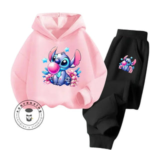 Unisex Kids 2 Piece Stitch Bubble Gum Print Hooded Jogging Set