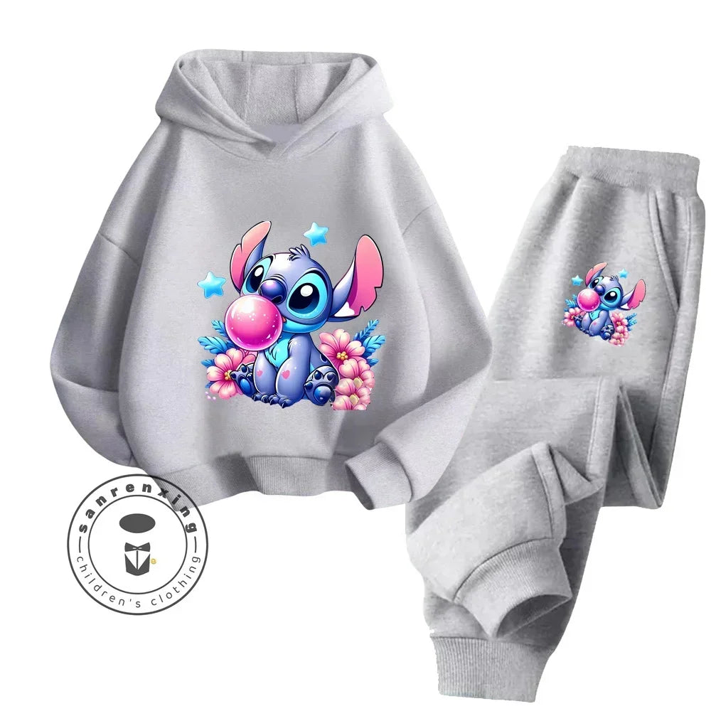 Unisex Kids 2 Piece Stitch Bubble Gum Print Hooded Jogging Set