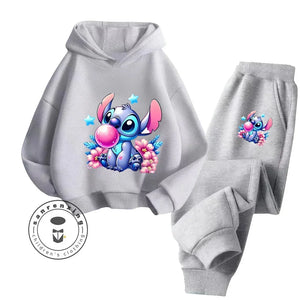 Unisex Kids 2 Piece Stitch Bubble Gum Print Hooded Jogging Set