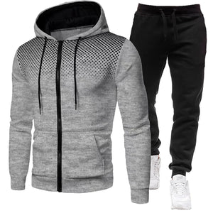 Men' 2 Piece Zippered Hooded Tracksuit