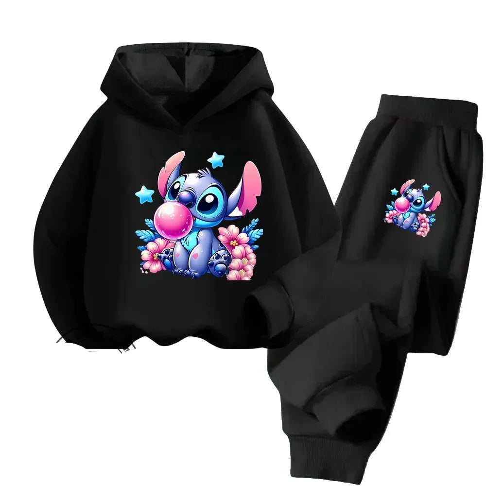 Unisex Kids 2 Piece Stitch Bubble Gum Print Hooded Jogging Set