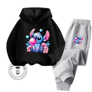 Unisex Kids 2 Piece Stitch Bubble Gum Print Hooded Jogging Set