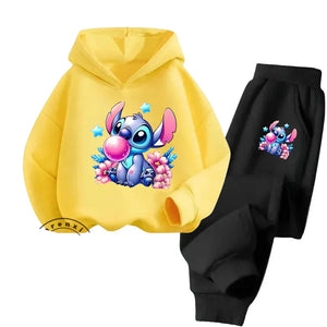 Unisex Kids 2 Piece Stitch Bubble Gum Print Hooded Jogging Set