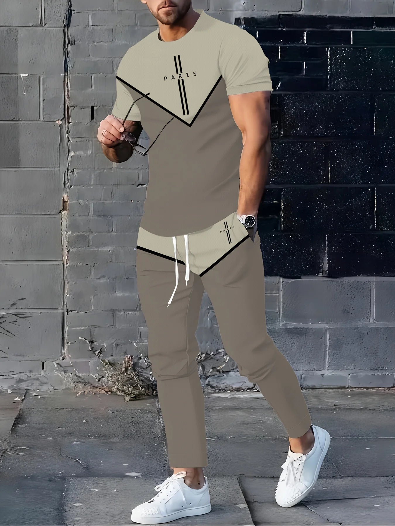 Men's Two Piece Geometric Pants Set