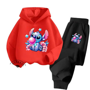 Unisex Kids 2 Piece Stitch Bubble Gum Print Hooded Jogging Set