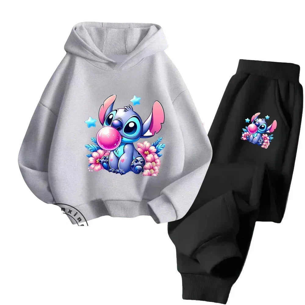 Unisex Kids 2 Piece Stitch Bubble Gum Print Hooded Jogging Set