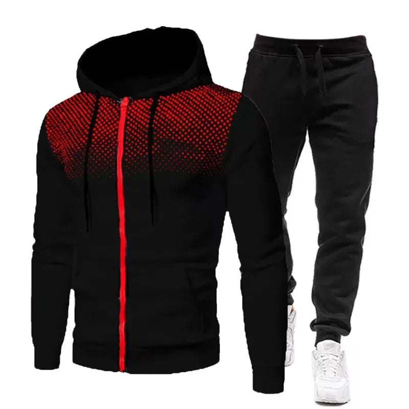Men' 2 Piece Zippered Hooded Tracksuit