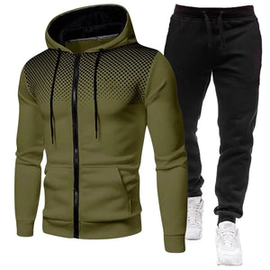 Men' 2 Piece Zippered Hooded Tracksuit