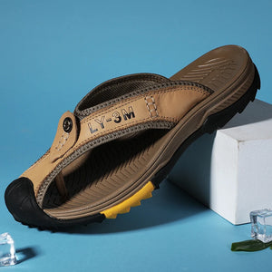 Men's Genuine Leather Flip Flop Sandals