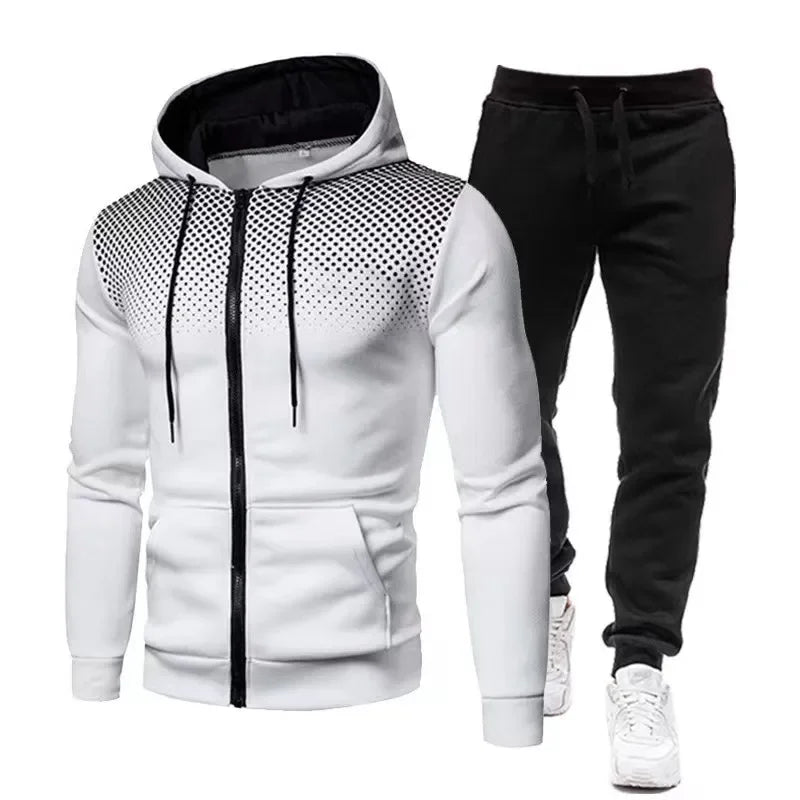 Men' 2 Piece Zippered Hooded Tracksuit