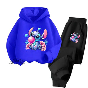 Unisex Kids 2 Piece Stitch Bubble Gum Print Hooded Jogging Set