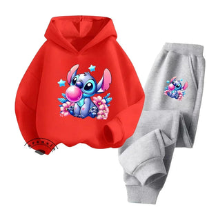 Unisex Kids 2 Piece Stitch Bubble Gum Print Hooded Jogging Set