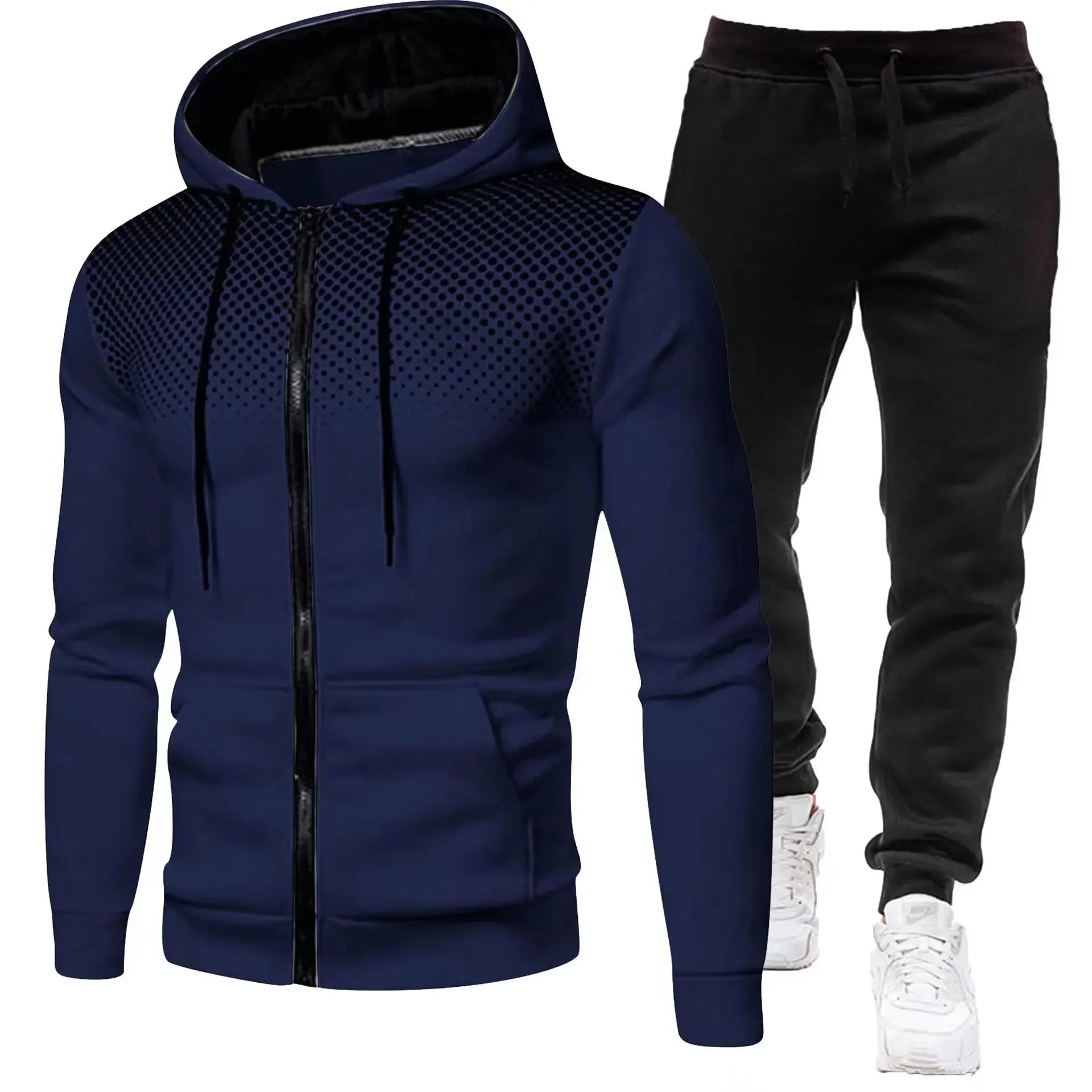 Men' 2 Piece Zippered Hooded Tracksuit