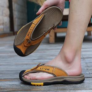 Men's Genuine Leather Flip Flop Sandals