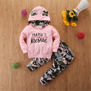 Kids Girls 2 Piece Bestie Print Hooded Pants Set