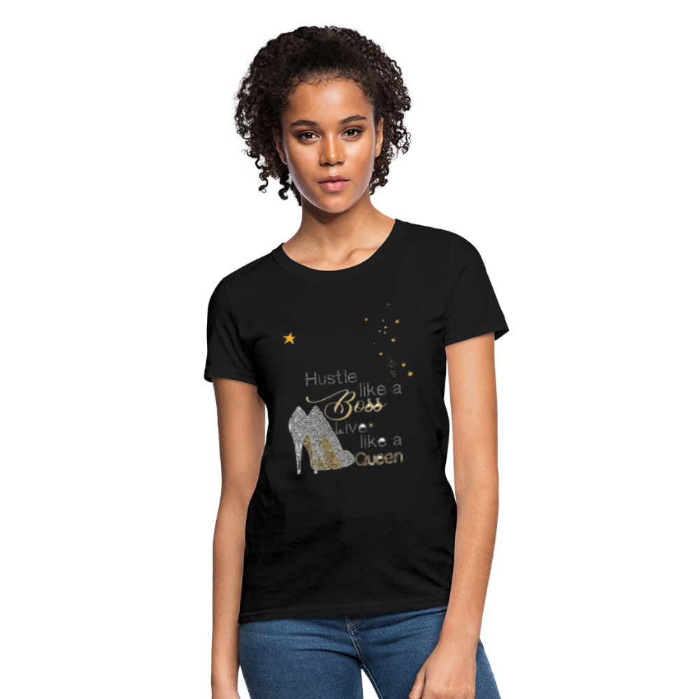 Women's Long Casual Hustle Like a Boss Print T Shirt - black