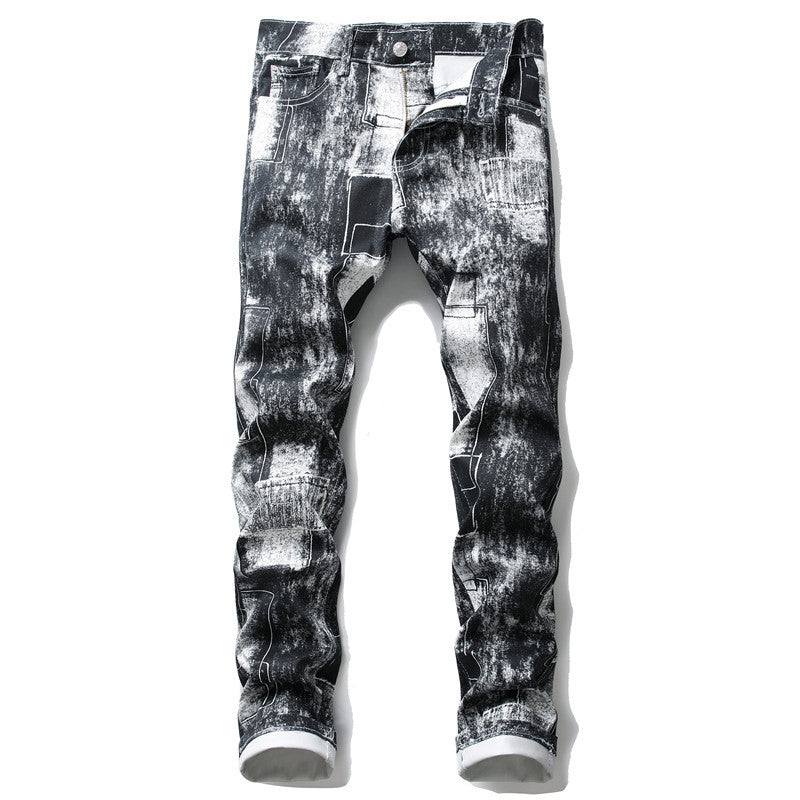 Youth Printed Straight Black Zipper  Front Casual Pants - Shirtafied