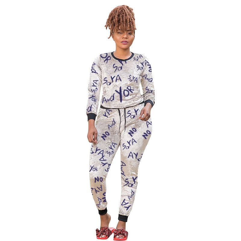 Women's 2 Piece Velvet Girl Boss Print Tracksuit - Shirtafied