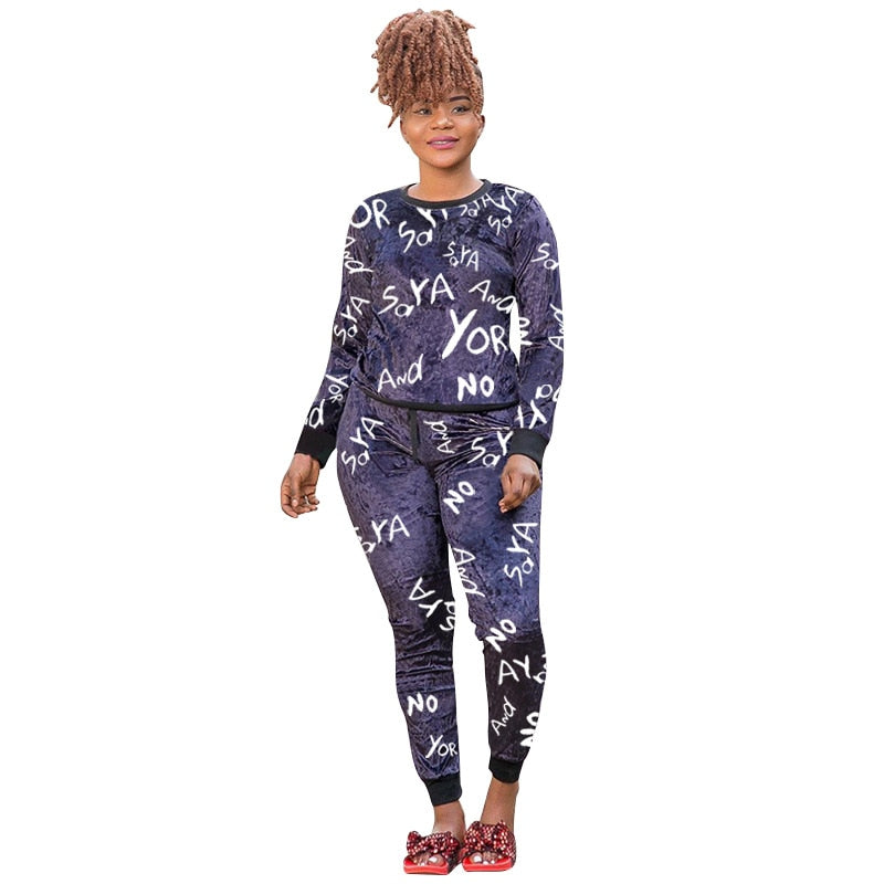 Women's 2 Piece Velvet Girl Boss Print Tracksuit - Shirtafied