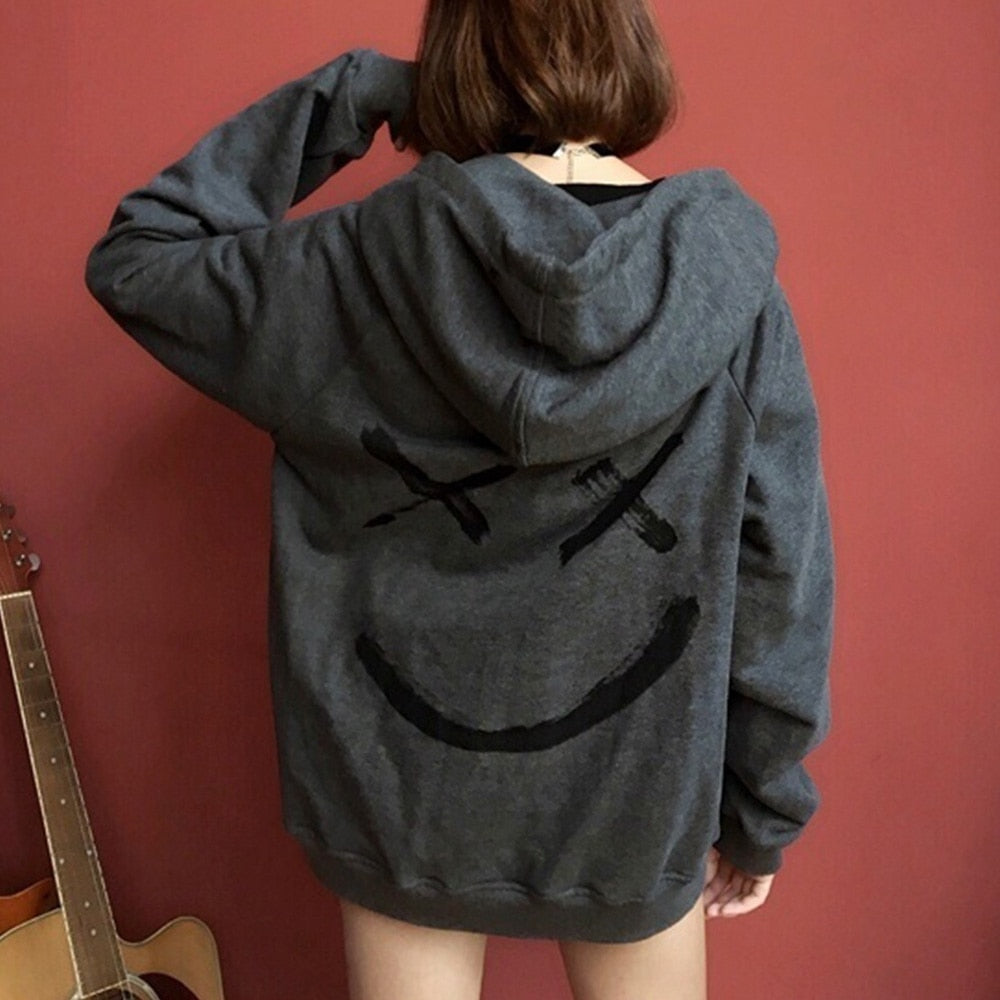 Unisex Smiling Face Print Pullover Hoodie - Shirtafied