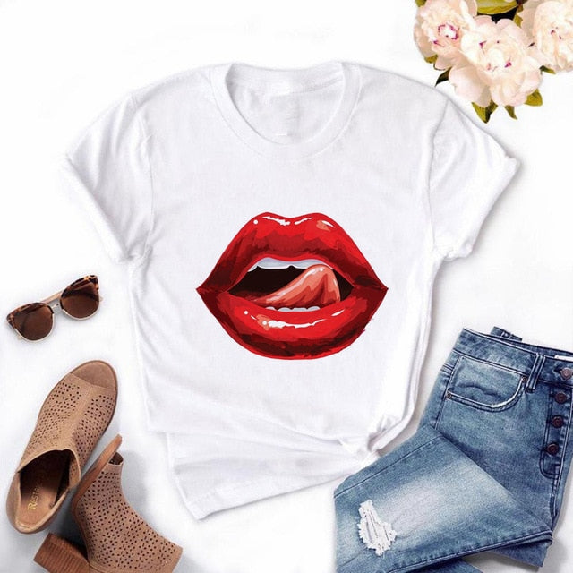 Girls Lips Print T Shirt - Shirtafied