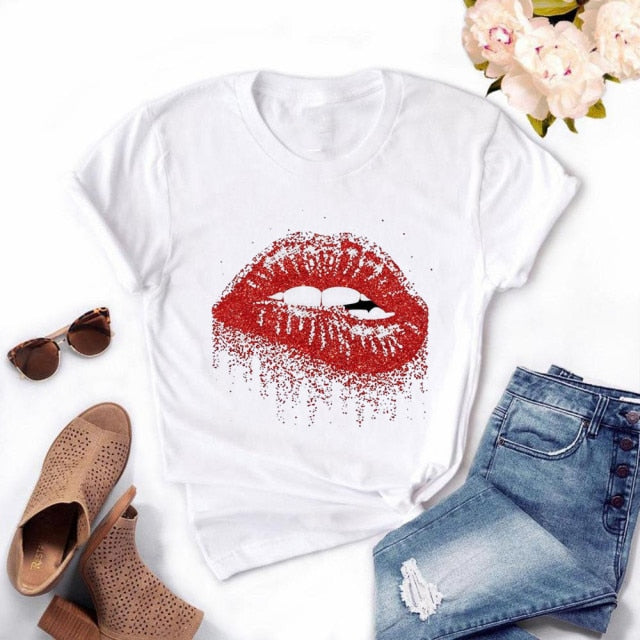 Girls Lips Print T Shirt - Shirtafied