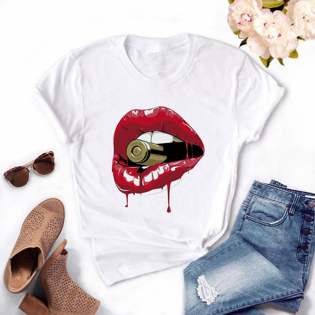 Girls Lips Print T Shirt - Shirtafied