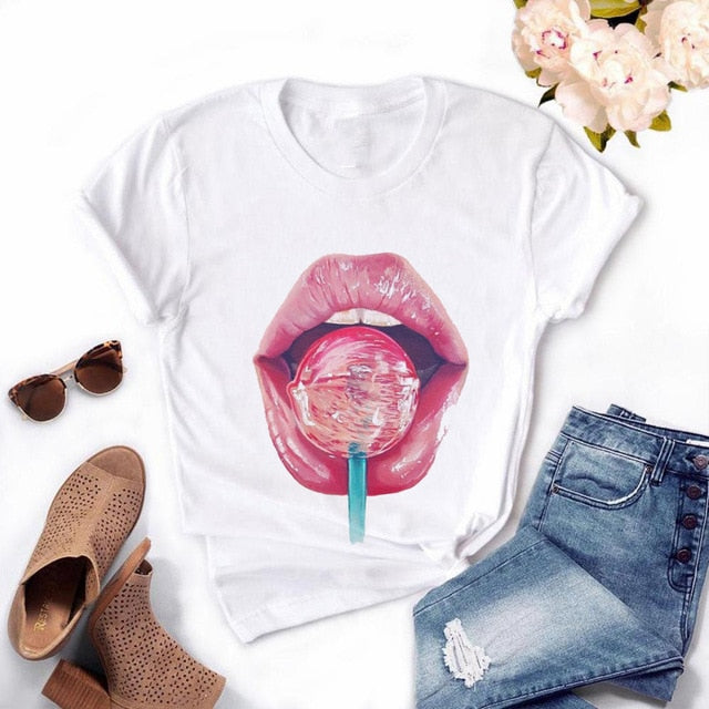 Girls Lips Print T Shirt - Shirtafied