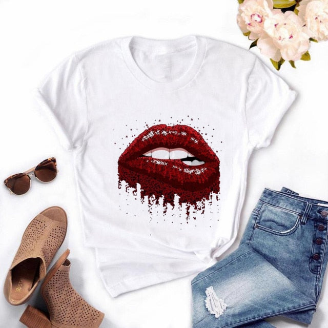 Girls Lips Print T Shirt - Shirtafied