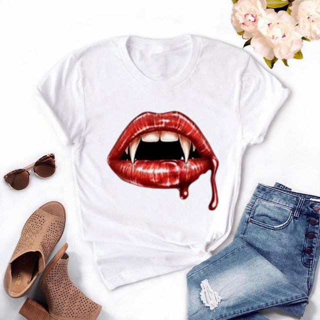 Girls Lips Print T Shirt - Shirtafied